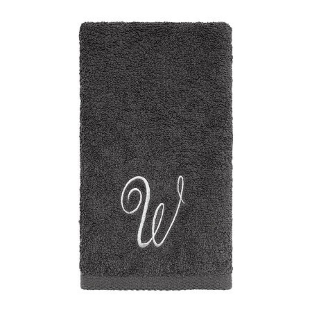 *CLEARANCE*  Avanti  Monogrammed fingertip towel , Granite and Silver--5761